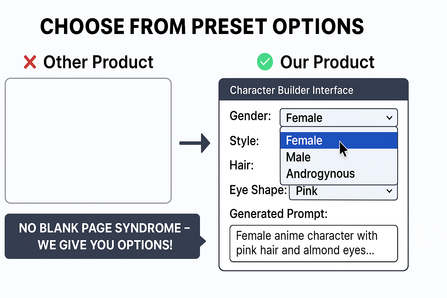 Choose from Preset Options - AI Character Generator Step 01